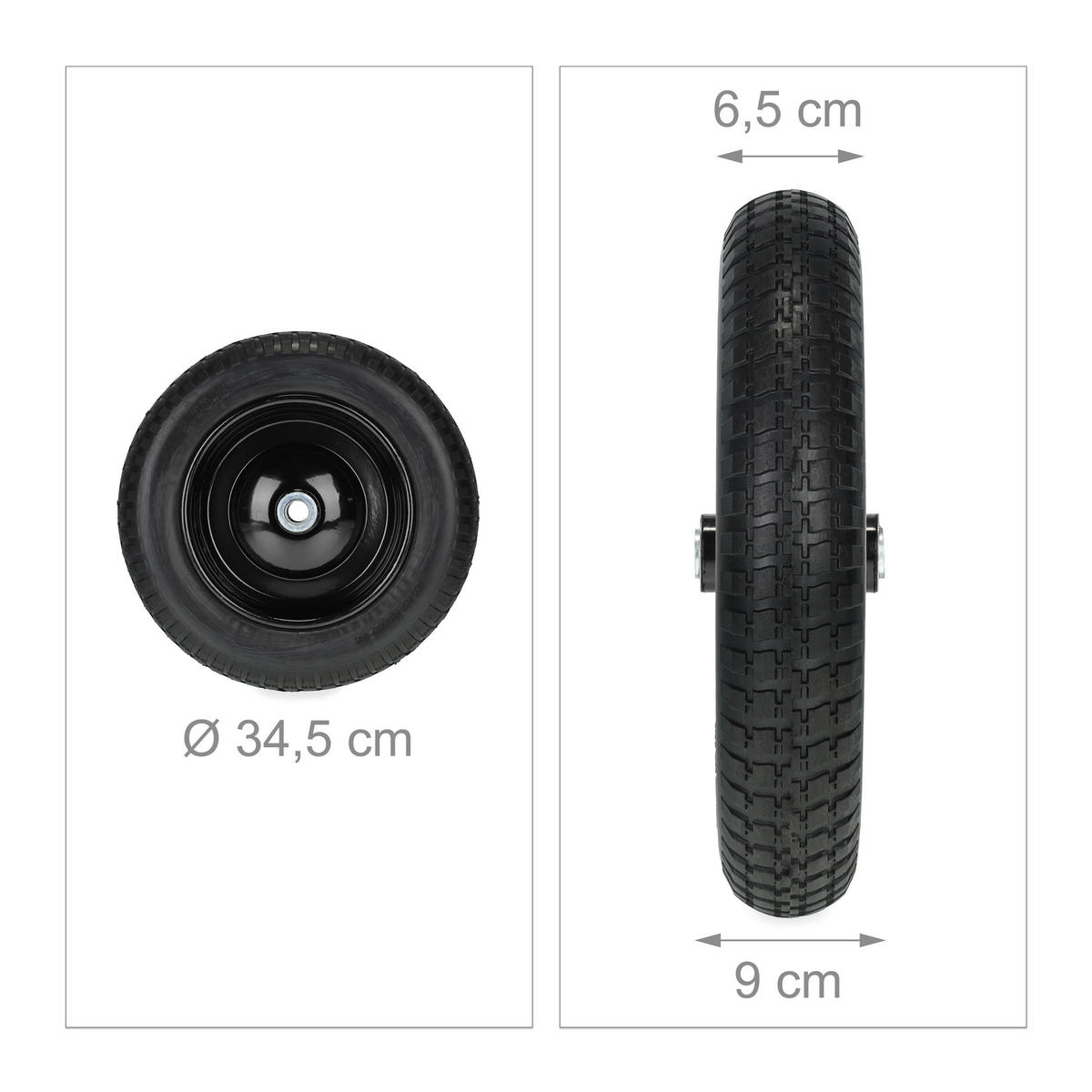 SCHUBKARRENRAD - Schwarz, Kunststoff/Metall (34.5/34.5/9cm) - Relaxdays