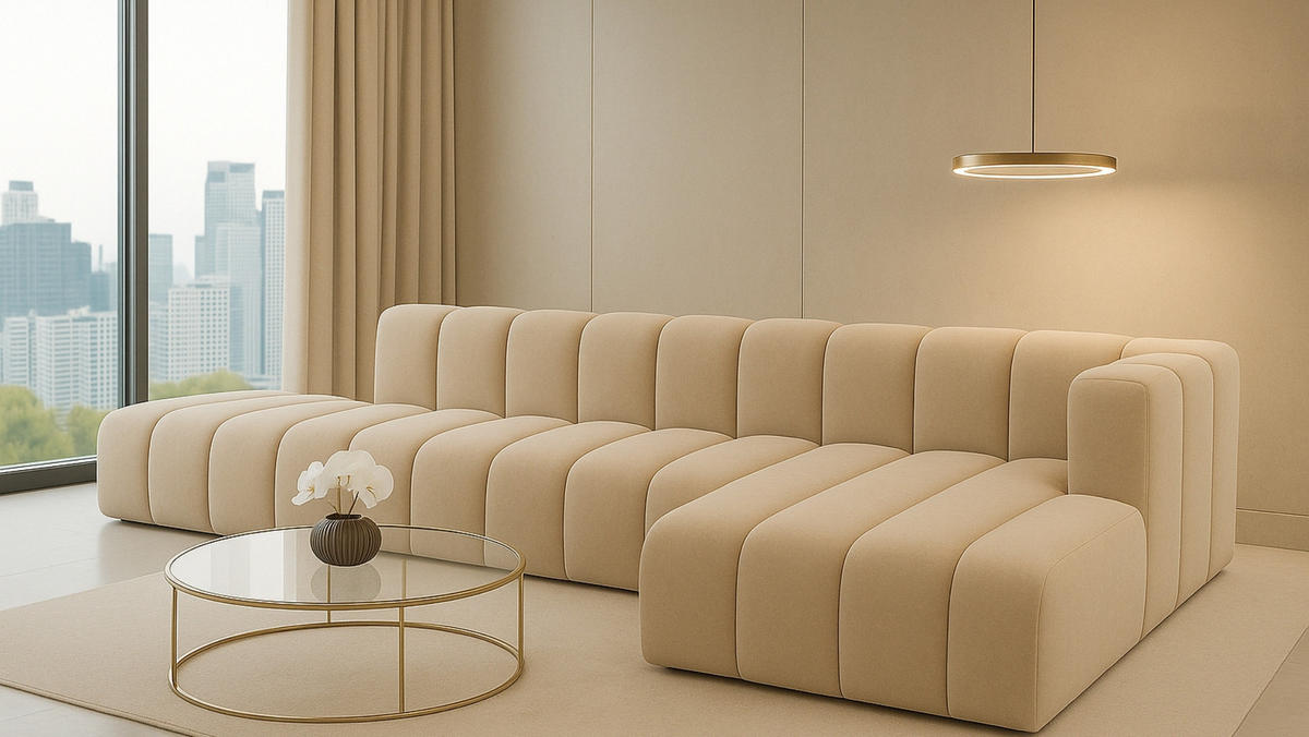 ECKSOFA Mit Hocker GRAND L, Stoff Salvador, Beige, Rechts - Beige, Holz (386/179cm) - Kaiser Möbel