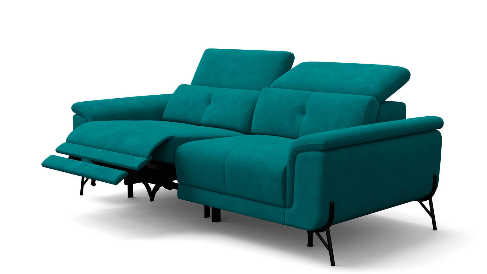 SOFA RELAX AVENA 3-Sitzer, dunkelgrüner Veloursstoff - Dunkelgrün/Schwarz, Holz/Textil (204/80/108cm) - Wozimo