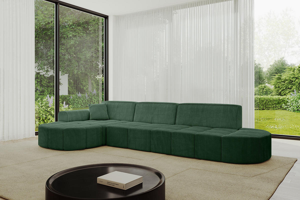 ECKSOFA Ottomane Links LIVO-L2 - 337x173x79,5 cm Grün - Grün, Holzwerkstoff/Textil (337/173cm) - ALTDECOR