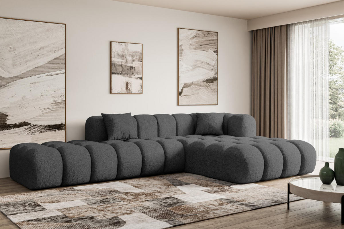 ECKSOFA Ottomane Rechts OLEA-L2 - 289x176x71 cm Grau Bouclé - Schwarz/Grau, Holzwerkstoff/Kunststoff (289/176cm) - ALTDECOR