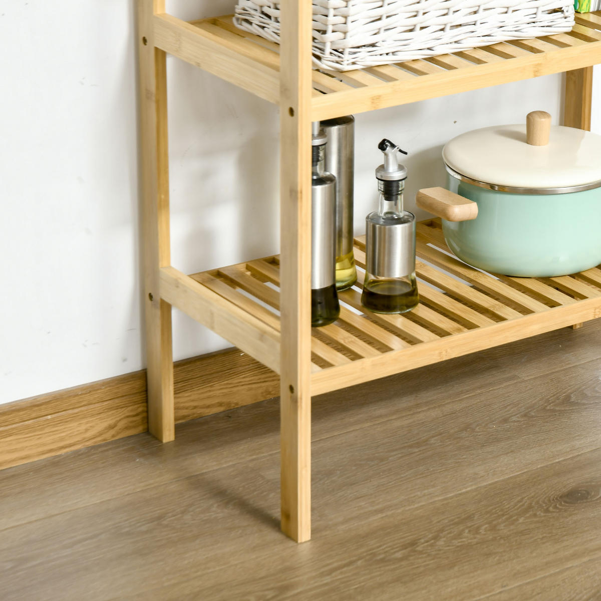 BADREGAL Standregal mit 3 Ebenen, Bambusregal, Küchenregal, für Bad, Küche - Naturfarben, Naturmaterialien (33/80/62cm) - HOMCOM