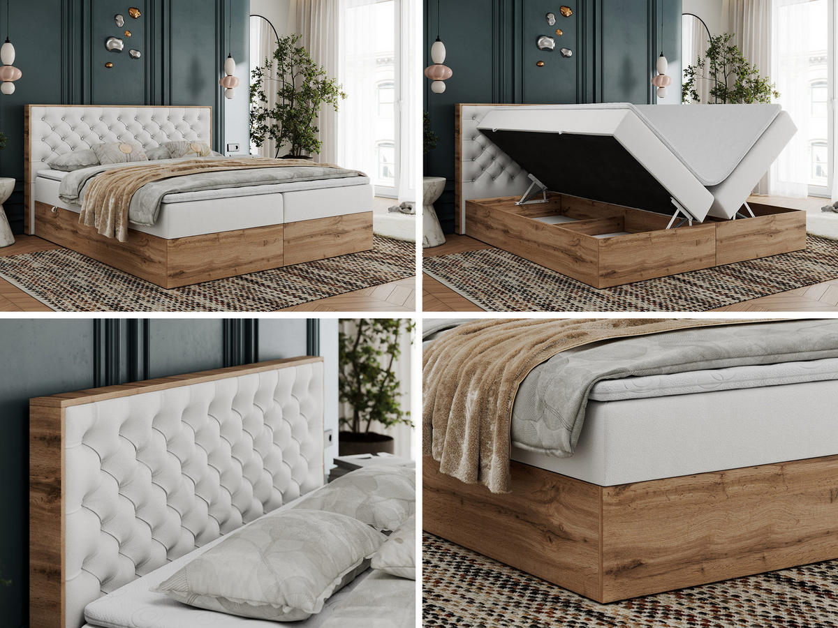 BOXBETT ALBERO 3 - 140/200 Weiß Kunstleder - H3 - Weiß, Holz/Textil (140/200cm) - MKS