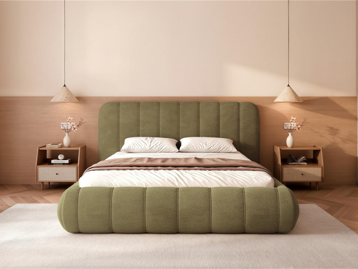 POLSTERBETT Gallo 140x200 cm Olivgrün Chenille – (Doppelbett mit Bettkasten, Lattenrost, voluminöses Kopfteil) - Olivgrün, Holz/Holzwerkstoff (140/200cm) - Ravio