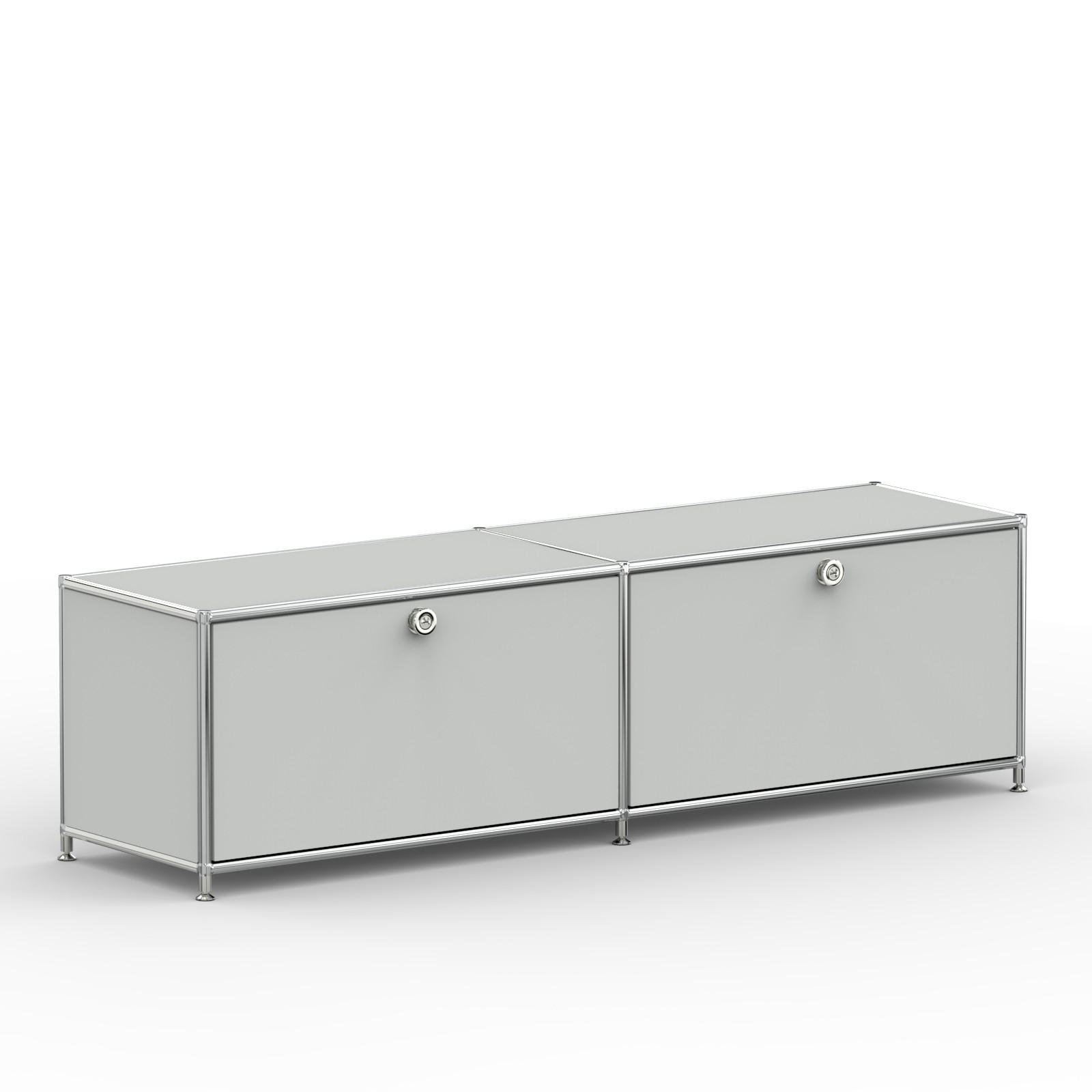 TV Board mit 2 Klappen & Schloss, Breite 152 cm, Lichtgrau - Chromfarben/Silberfarben, Metall (40/43/152.2cm) - Versee