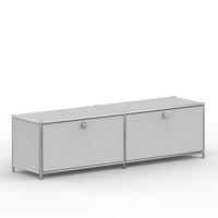 TV Board mit 2 Klappen & Schloss, Breite 152 cm, Lichtgrau - Chromfarben/Silberfarben, Metall (40/43/152.2cm) - Versee