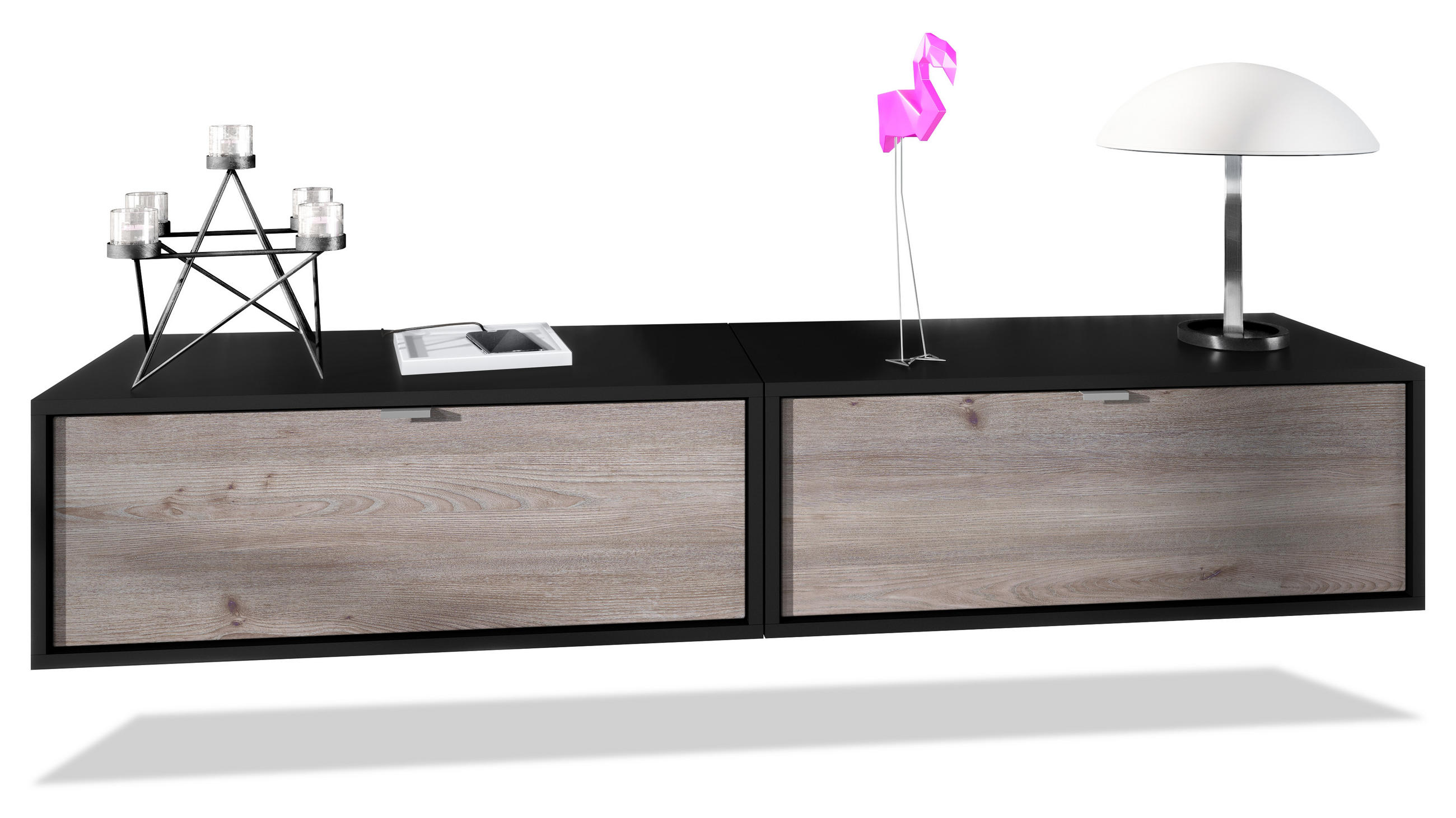 LOWBOARD Lana Fronten in Eiche Nordic - Silbereichenfarben, Holzwerkstoff (80/37/29cm) - Vladon