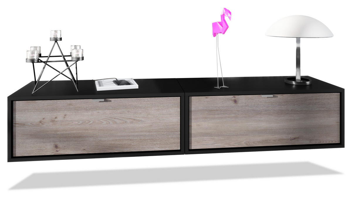 LOWBOARD Lana Fronten in Eiche Nordic - Silbereichenfarben, Holzwerkstoff (80/37/29cm) - Vladon