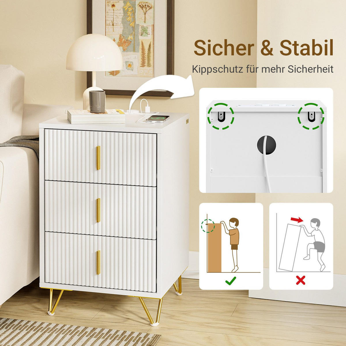 NATTBORD Vit 64x40x40cm - Vit, Träbaserade material (40/64/40cm) - SoBuy