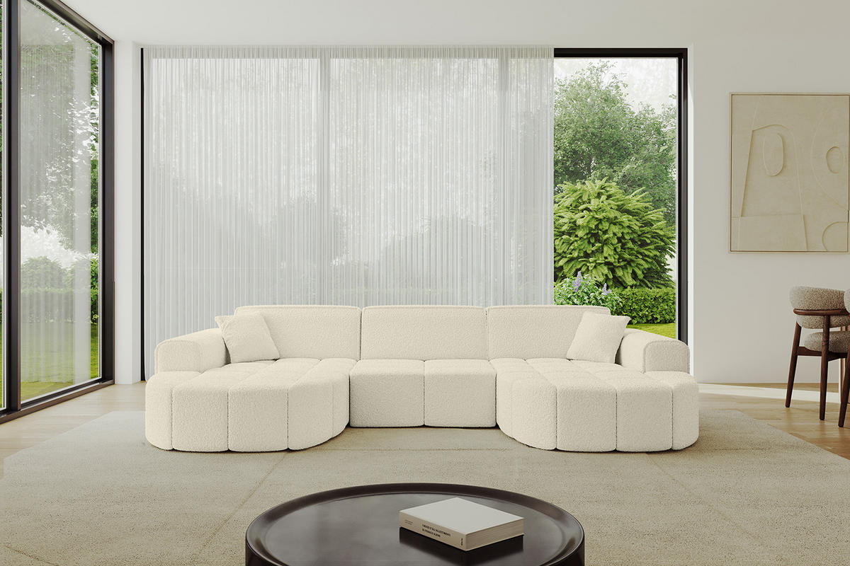 WOHNLANDSCHAFT LIVO-U1 - 315x173x79,5 cm Beige - Beige, Holzwerkstoff/Textil (315/79/173cm) - ALTDECOR