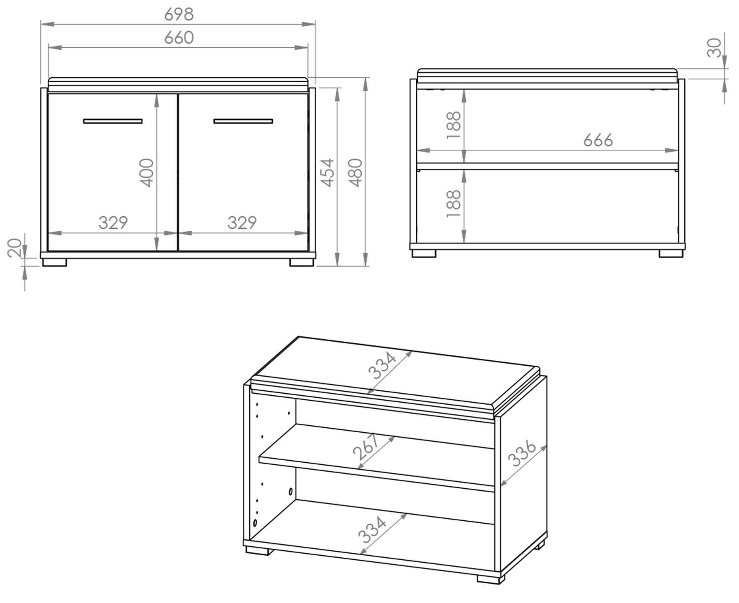 Thumbnail - Feldmann-Wohnen Schuhbank, Braun, Schwarz, Holz, 1 Fächer, Rechteckig, 70x48x43 cm, Garderobe, Garderobenbänke, Schuhbän...