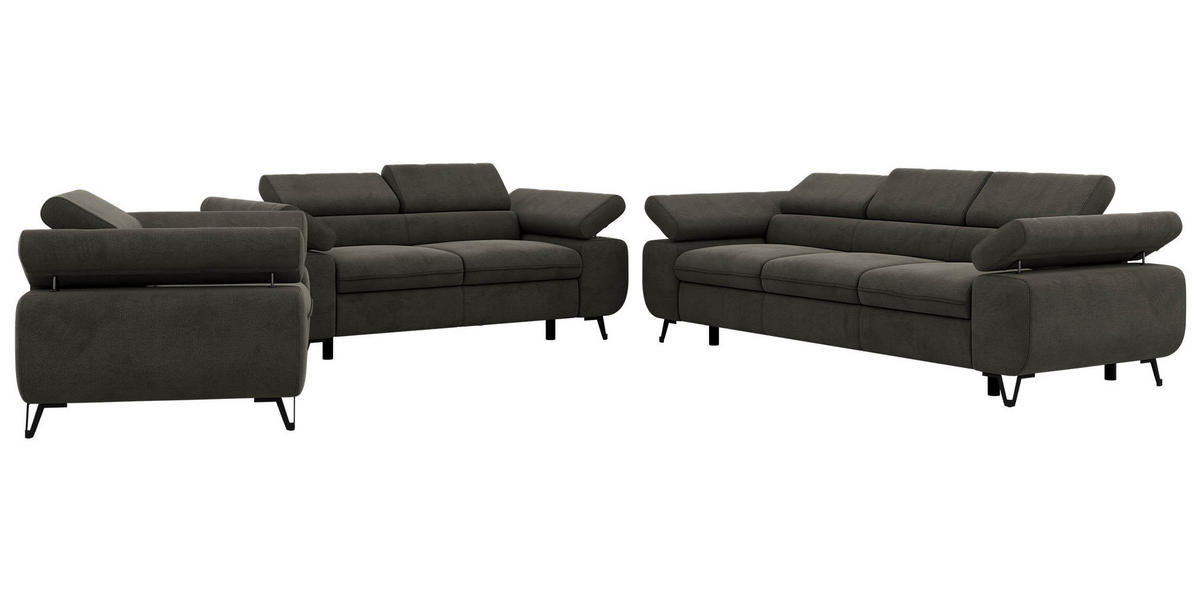 SEDACÍ SOUPRAVA PETER 1+2+3 - Tmavě šedá Samet - černá/tmavě šedá, kov/textil (262/76/99cm) - MKS