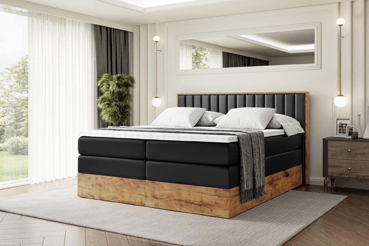 BOXSPRINGBETT mit Matratze H3|H4 und Lattenrost - LOLLI4 KING-160x200 - Schwarz - Schwarz, Holzwerkstoff (160/200cm) - ALTDECOR