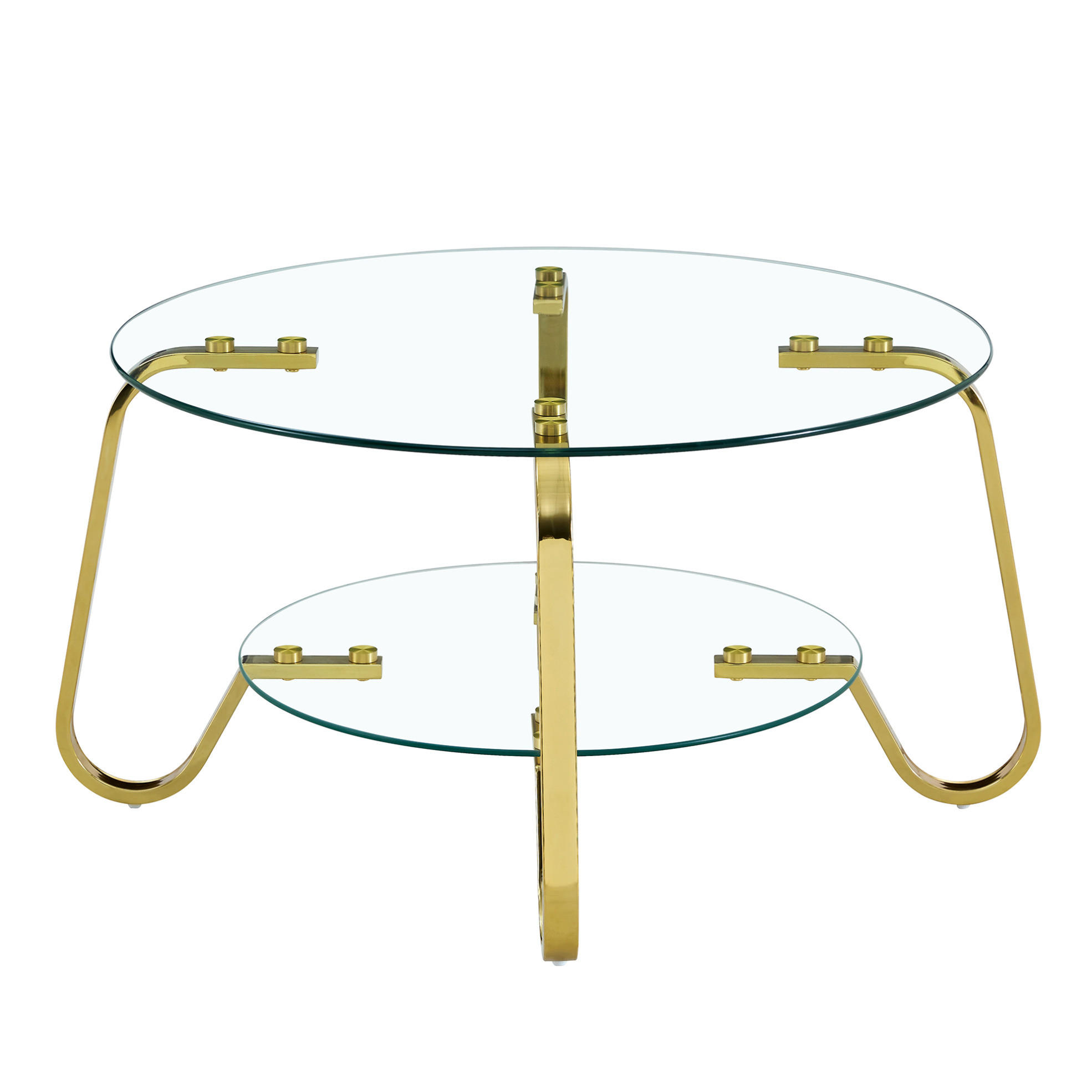 KONFERENČNÍ stolek kovový, zlatý, dvoupatrový se skleněnou deskou,80/80/45 cm - zlatá, kov (80/80/45cm) - BEAOK
