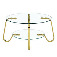 KONFERENČNÍ stolek kovový, zlatý, dvoupatrový se skleněnou deskou,80/80/45 cm - zlatá, kov (80/80/45cm) - BEAOK