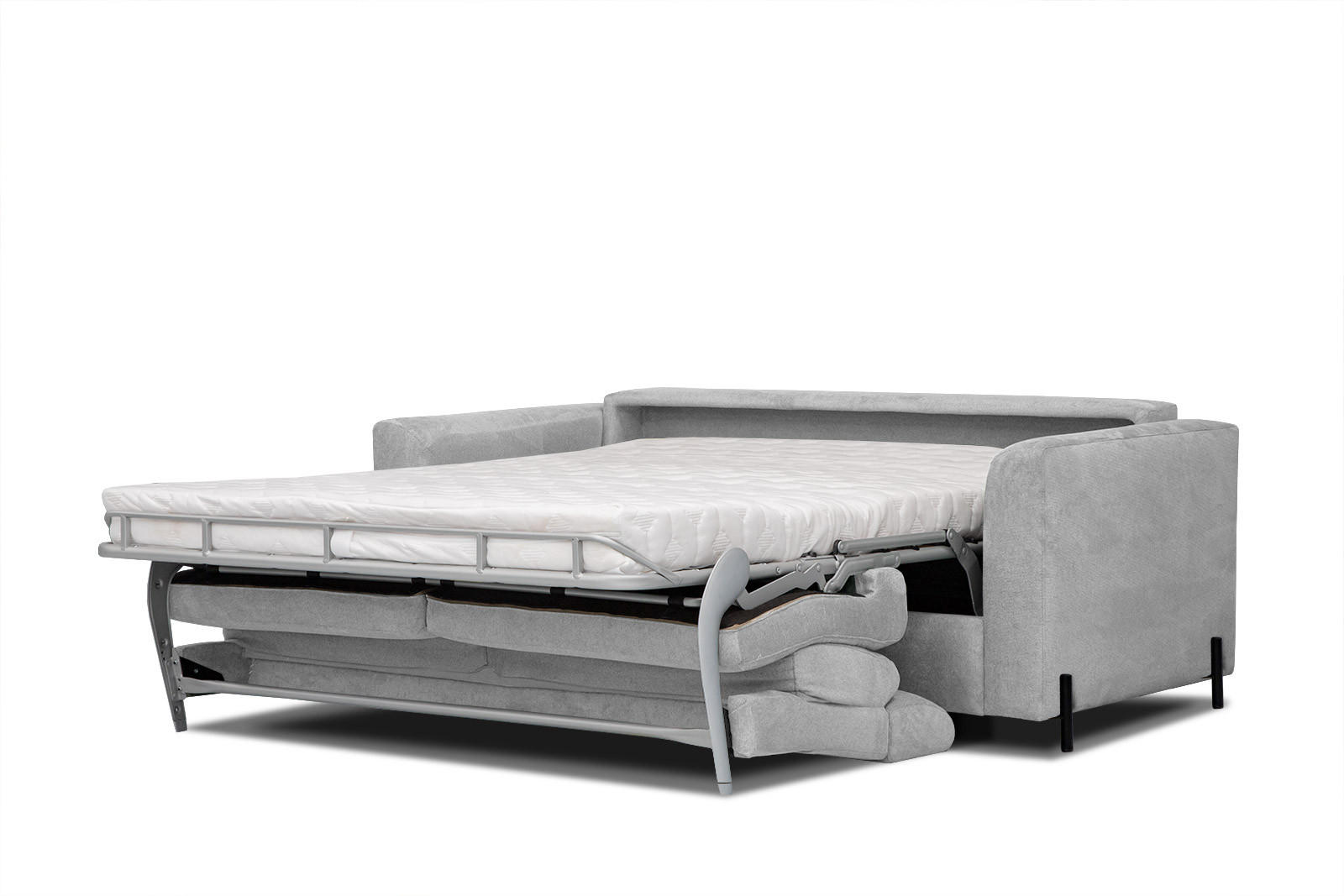 SOFA MEZO 3-Sitzer mit Schlaffunktion, hellgrau - Hellgrau/Schwarz, Holz/Textil (232/90/107cm) - Courtois Laville
