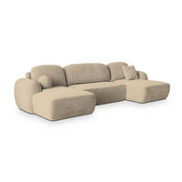 WOHNLANDSCHAFT SAVONA K Beige Plüsch-Stoff mit Schlaffunktion - Beige, Holz (350/90/148cm) - MASSENO