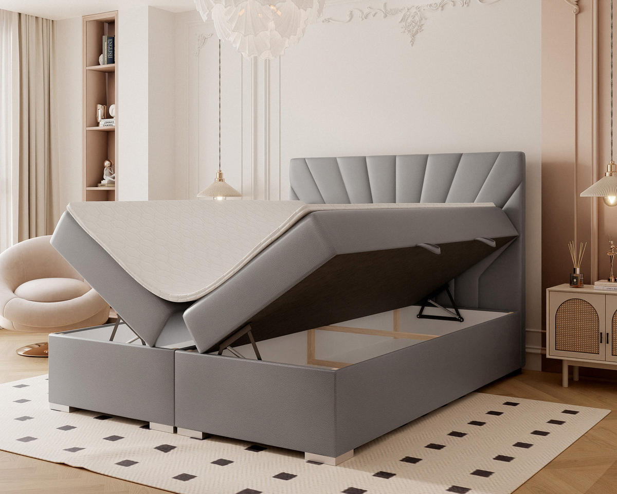 BOXBETT OASIS 120/200 cm mit Matratze und Topper, Grau - Chromfarben/Grau, Textil/Metall (120/200cm) - Idohome
