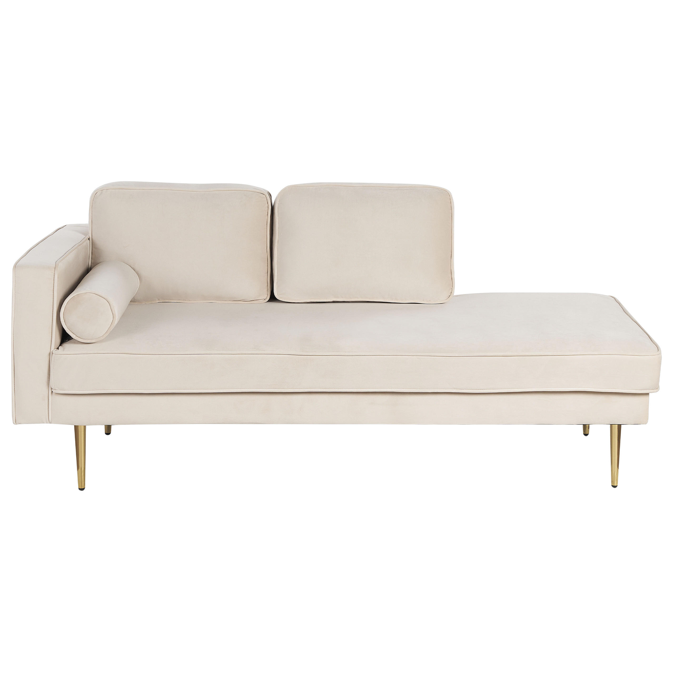 CHAISELONGUE Samtstoff beige linksseitig Miramas - Beige/Goldfarben, Textil (171/63/79cm) - Beliani