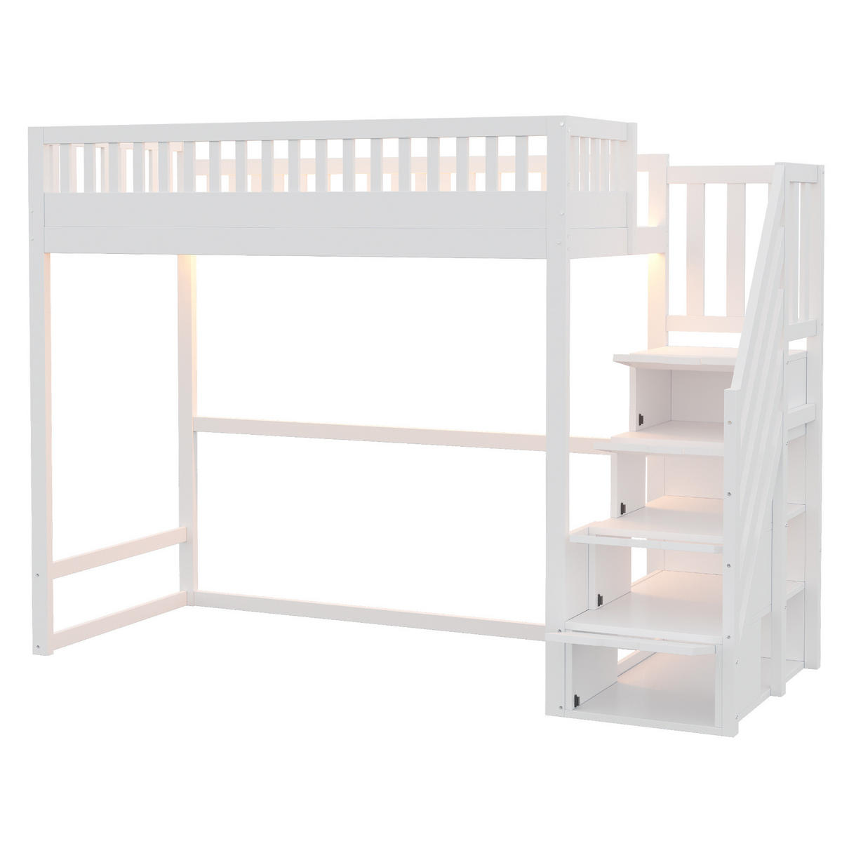 HOCHBETT 90x200 cm in Weiß und Holzfarbe mit Stauraumtreppe und LED-Beleuchtung - Weiß, Holz (90/200cm) - IVMEU