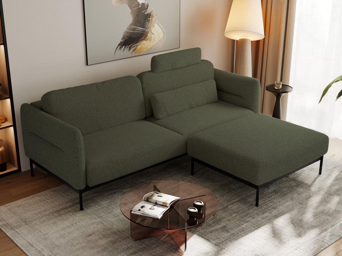 SCHLAFSOFA SALENTO Grün Boucle - Schwarz/Grün, Textil/Metall (221/82/193cm) - MKS