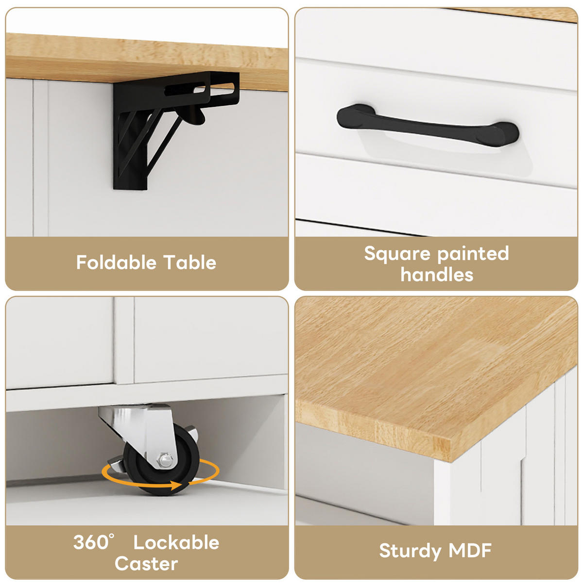 KÜCHENINSEL 120/92/40(65) cm Weiß/Natur aus MDF mit Klapptisch - Weiß, Holzwerkstoff (65/92/120cm) - OKMYHOME