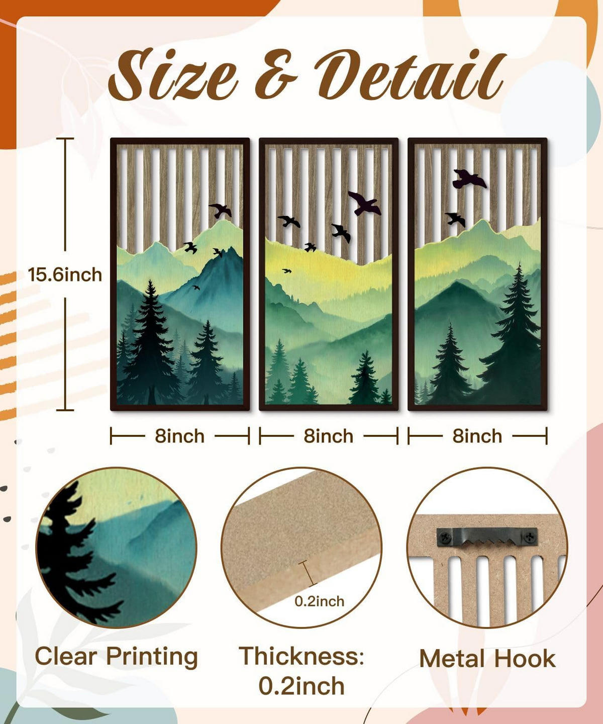 WANDDEKO Braun 41,9x21,8cm Landhausstil 3er Set - Pastellgrün, Holzwerkstoff (40/1cm) - Weltevree