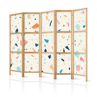 PARAVENT Japanischer 5-tlg 225x172 cm Farbiger Terrazzo Muster - Multicolor, Holz/Textil (225/172/3cm) - Muralo