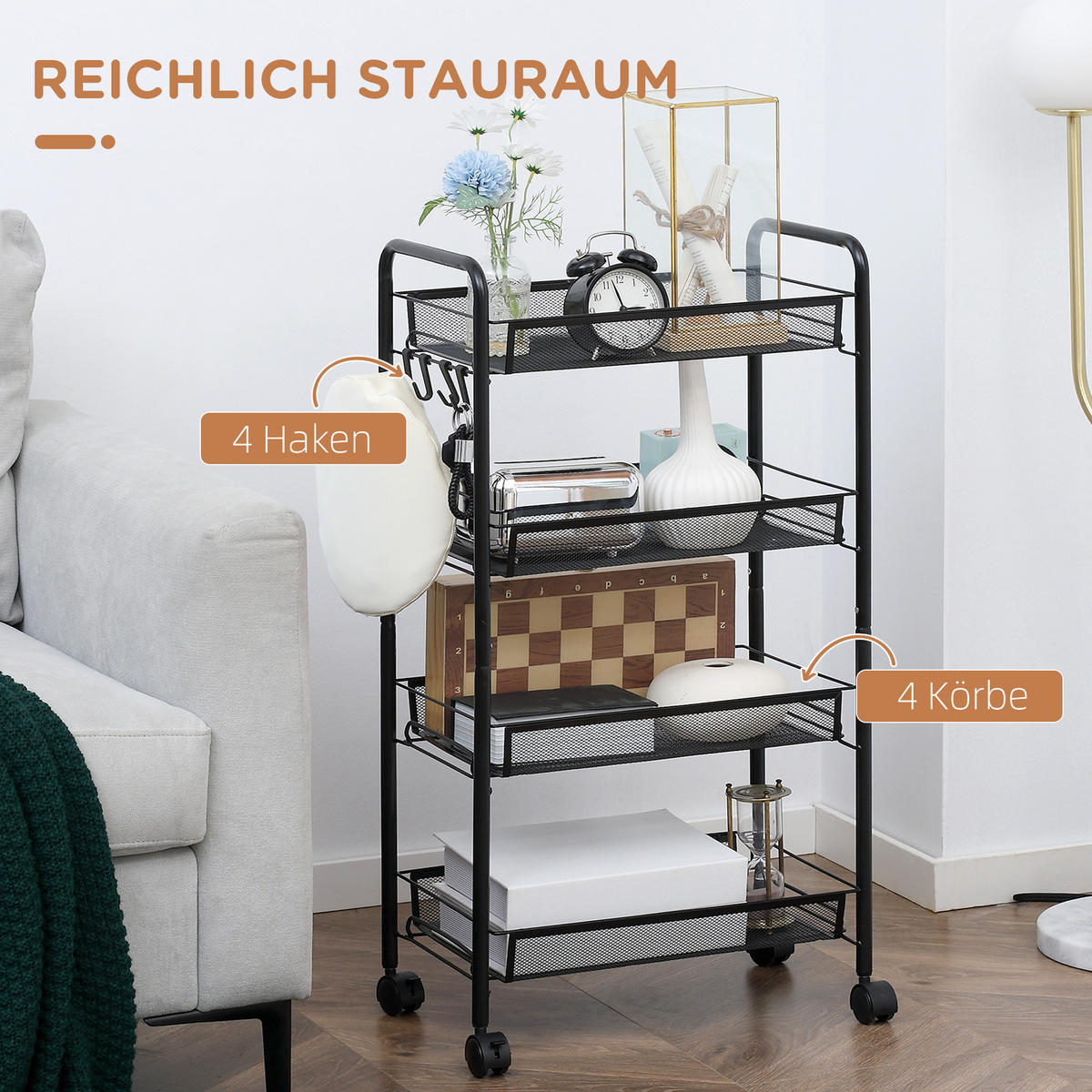 SERVIERWAGEN abnehmbar, Stahl, Schwarz - Schwarz, Metall (45/84/26.5cm) - HOMCOM