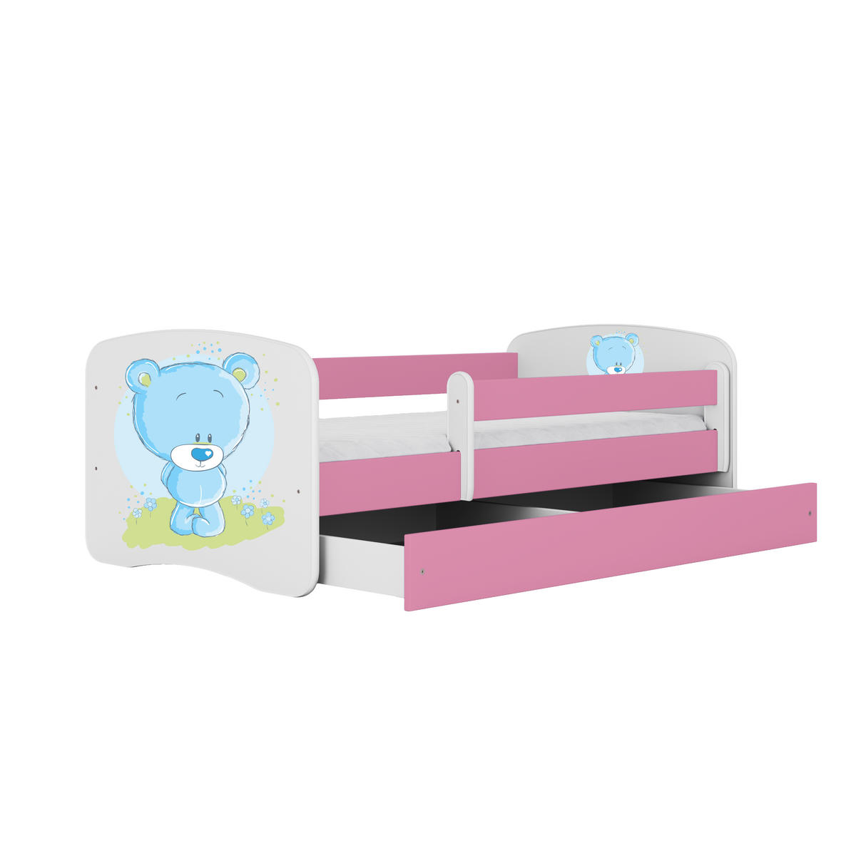 KINDERBETT blauer Teddybär Blumen mit Schublade 180/80 90/61/184 - Rosa, Holzwerkstoff (80/180cm) - RAUMHIRSCH FURNITURE