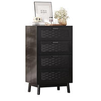 KOMMODE 4 Schubladen Schwarz Geflecht Design - Schwarz, Holz (40/95/55cm) - SHOPENTRA
