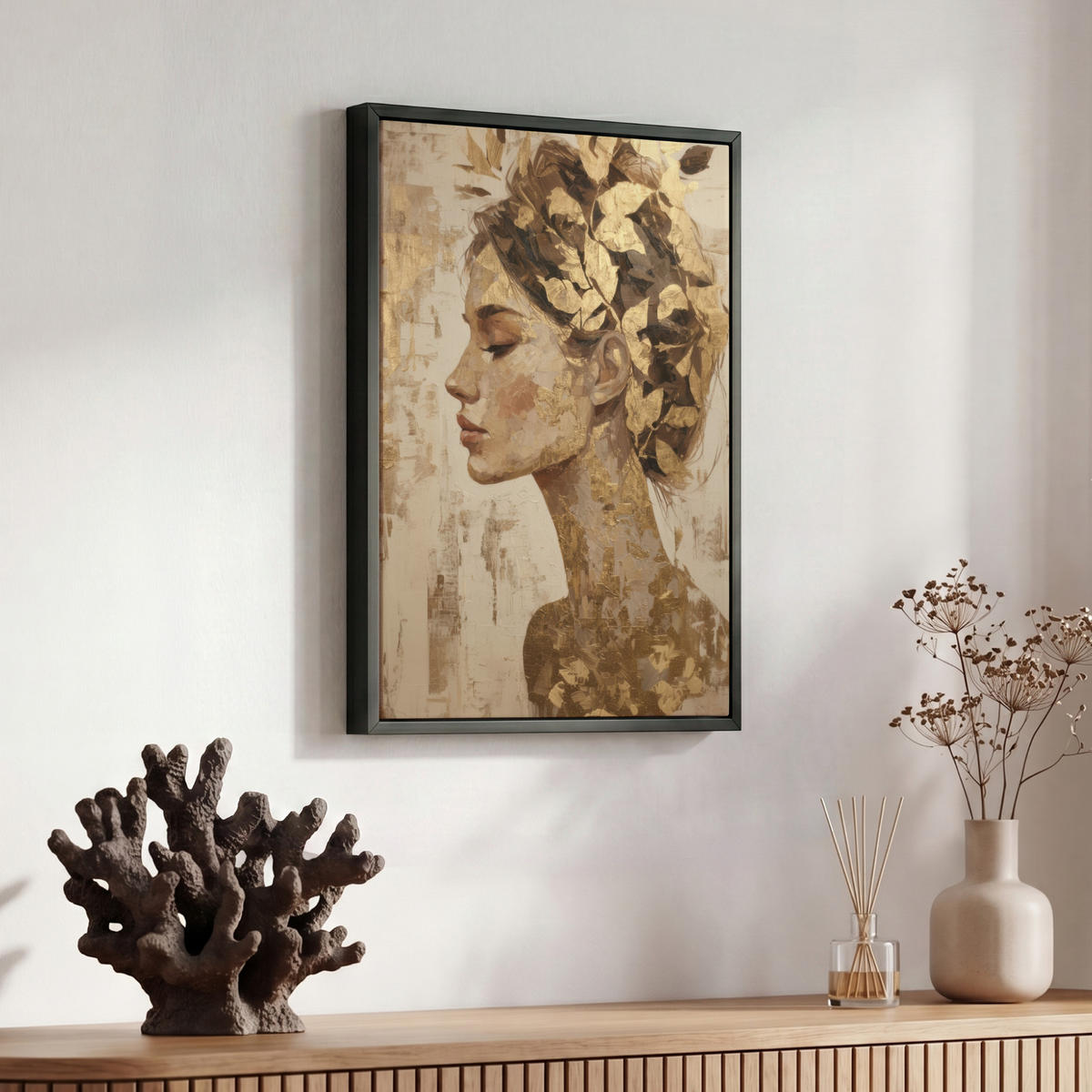 LEINWAND Bilder mit Rahmen - Frau - Gold - Abstrakt - Textur - 30x40 - Goldfarben, Textil (30/40cm) - MuchoWow