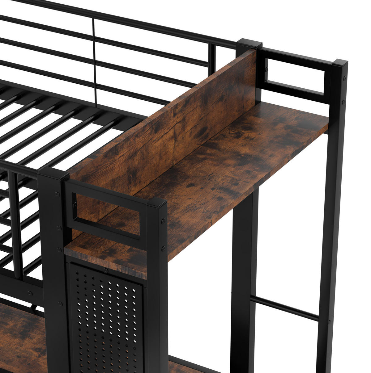 HOCHBETT aus Metall und MDF 90x200 cm Schwarz mit Schreibtisch, LED-Leiste, USB-C und 4 Schubladen - Schwarz, Metall (90/200cm) - IVMEU