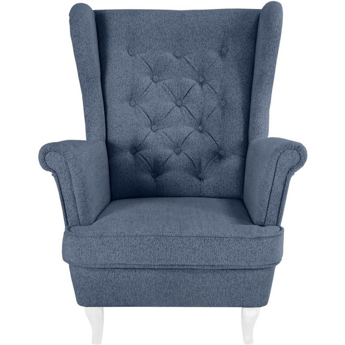 CHESTERFIELD-SESSEL Falco dunkelblau mit Weiß Holzbeinen - Weiß/Dunkelblau, Holz/Textil (82/102/92cm) - Beautysofa