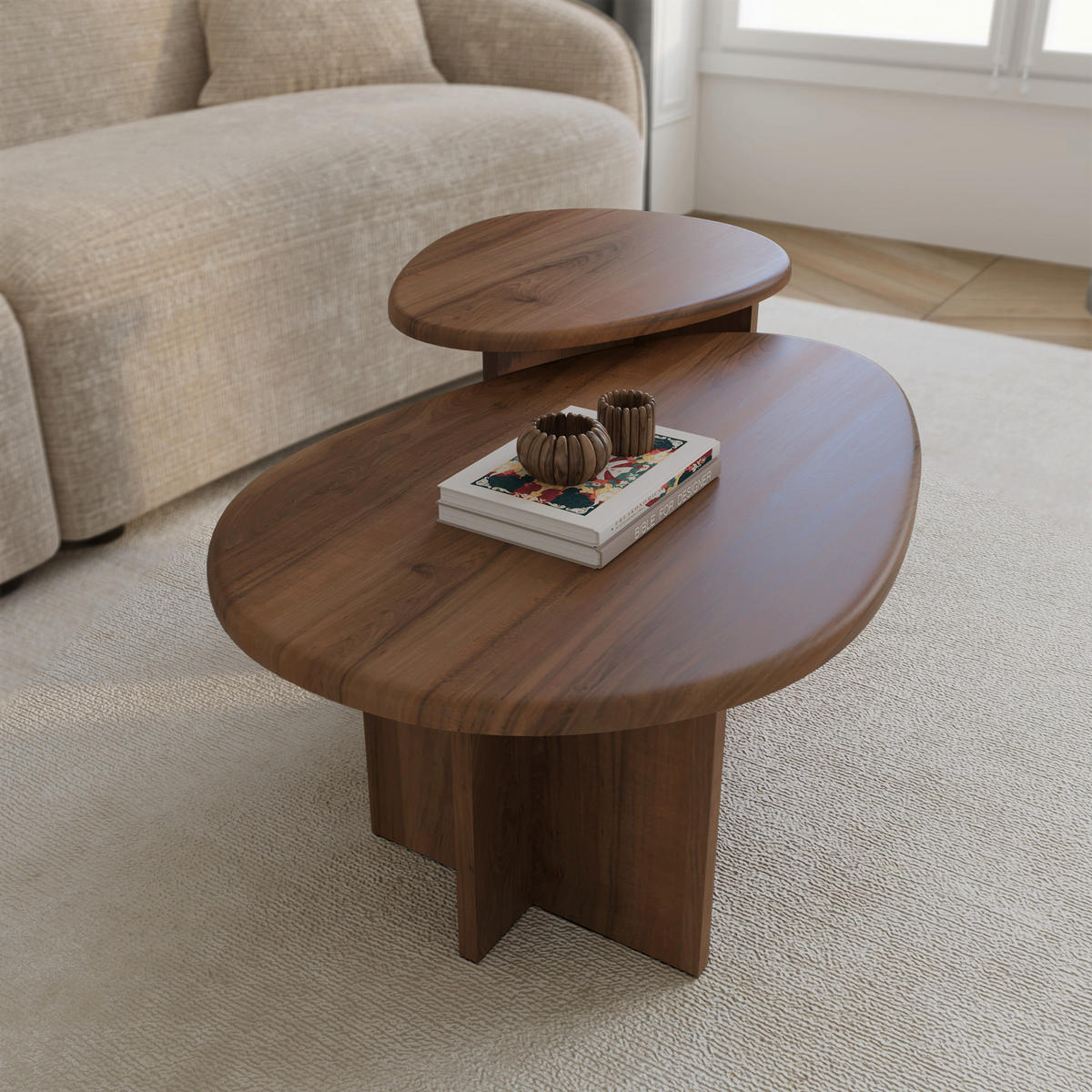 COUCHTISCH 2er-Set Sperrholz Nussbaum 75cm - Schwarz/Braun, Holz (50/75/40cm) - Sia Home