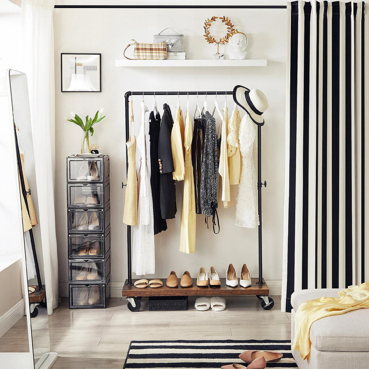 KLEIDERSTÄNDER Holzoptik Metall Dunkelbraun Schwarz auf Rollen 103,5x40x162 cm - Dunkelbraun/Schwarz, Holzwerkstoff/Metall (103/162.5/40cm) - Begryf