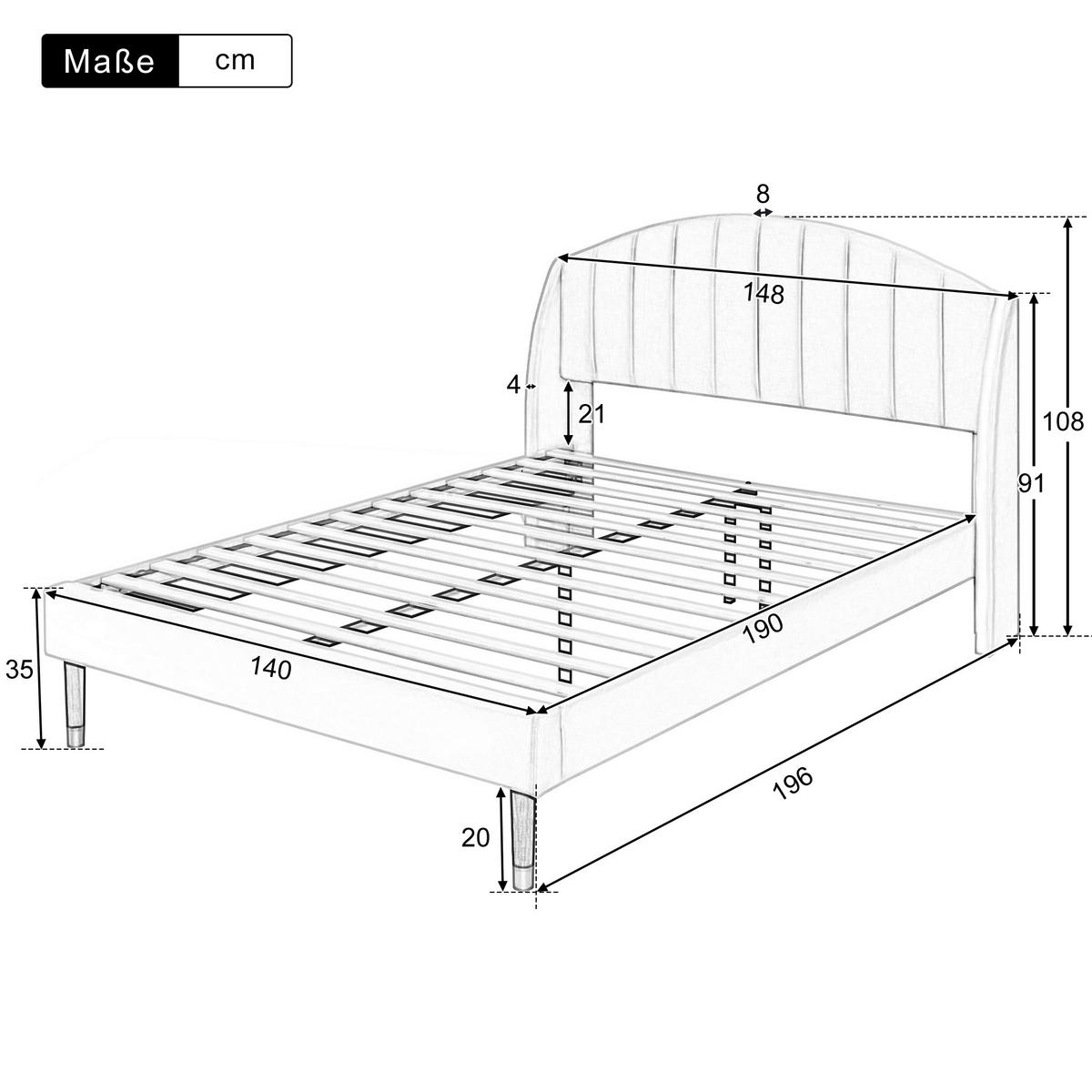 POLSTERBETT 140/190 cm Beige Samt mit gepolstertem Kopfteil - Beige, Textil (140/190cm) - OKWISH