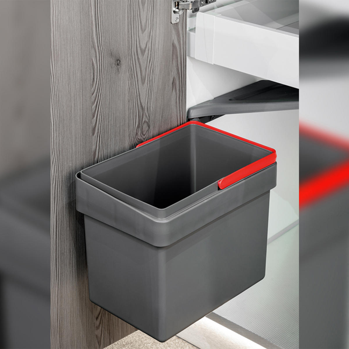 RECYCLINGBEHÄLTER zur Befestigung an der Möbeltür, 1 ausziehbarer 15 Liter Becher, Kunststoff anthrazitgrau - Anthrazit, Kunststoff (25/29cm) - EMUCA