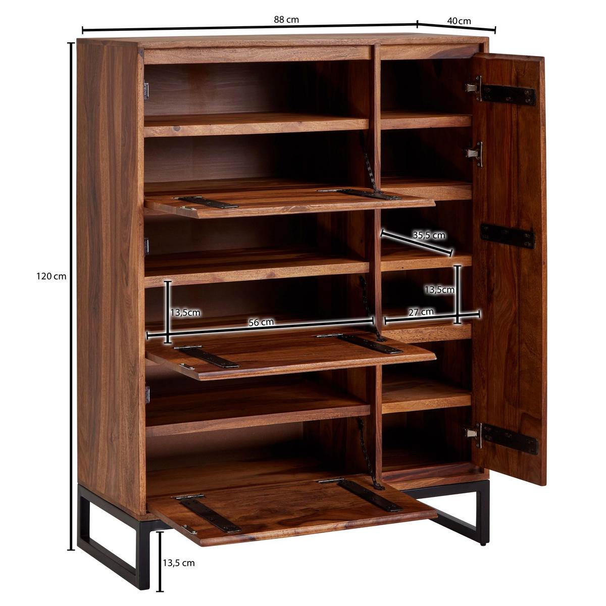 SCHUHSCHRANK – Massivholz, 88x40x120 cm, geschlossen, stilvolles Design - Schwarz/Braun, Holz/Metall (88/120/40cm) - KADIMA DESIGN