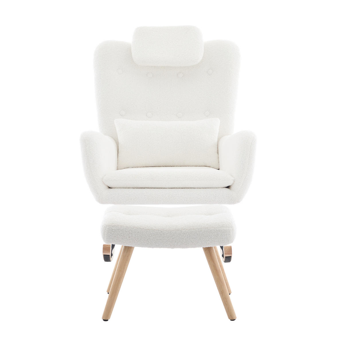 RELAX-SCHAUKELSTUHL 73/92/102 cm mit Hocker und Teddybezug – bis 100 kg belastbar - Weiß, Textil (92/102/73cm) - BEAOK