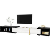TV-LOWBOARD aus MDF und Spanplatte 140-260x40x30 cm Weiß/Schwarz in Marmoroptik, dreh- und ausziehbar - Weiß, Holzwerkstoff (260/30/40cm) - IVMEU