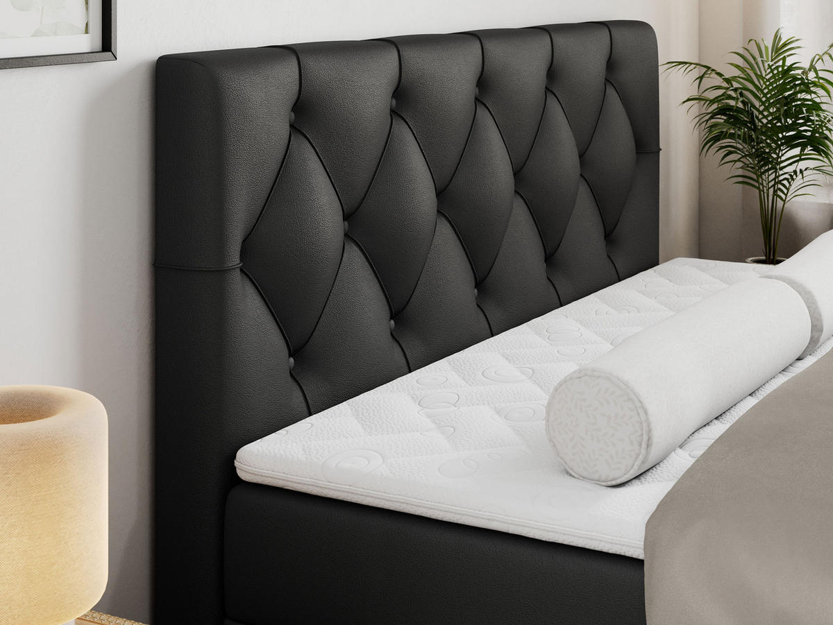 BOXBETT ALDA 180/200 Schwarz Kunstleder - H4 - Schwarz, Holz/Textil (180/200cm) - MKS