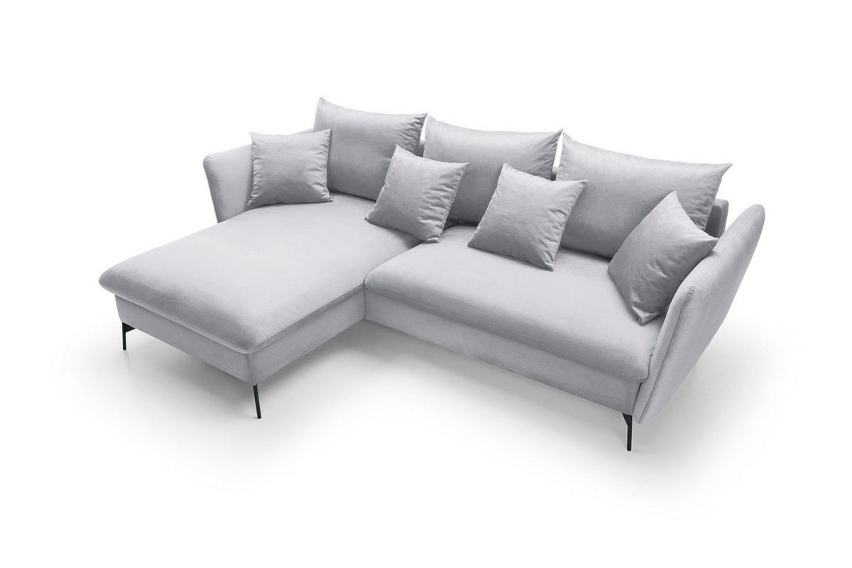 ECKSOFA FERRO Grau Velours-Stoff mit Schlaffunktion - Grau, Holz (258/167cm) - MASSENO