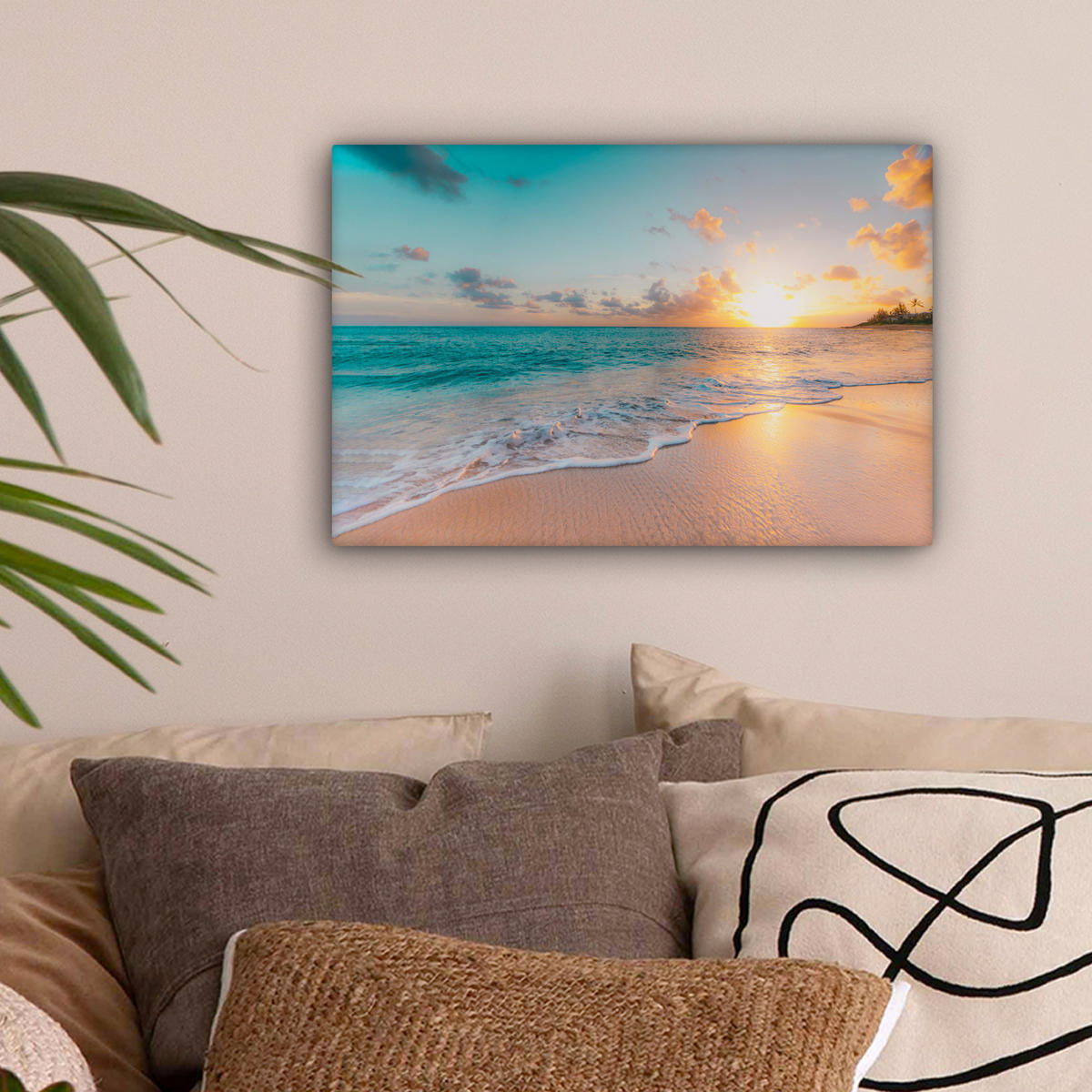 LEINWANDBILD - Sonnenuntergang - Strand - Meer - Sommer - Blau - 30x20 - Deko XXL - Multicolor, Textil (30/20cm) - MuchoWow