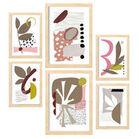 POSTER Set Mit 6 Eigenartige Form 1 In Blume Zusammenfassung A3 & A4 Rahmen Aus Hellem Holz - Beige, Papier (29/3cm) - Nacnic