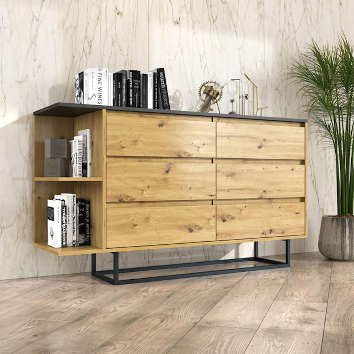 KOMMODE COCO schwarz / Artisan Eiche 140 / 40 / 81 cm - Braun, Holz/Holzwerkstoff (140/81/40cm) - Feldmann-Wohnen