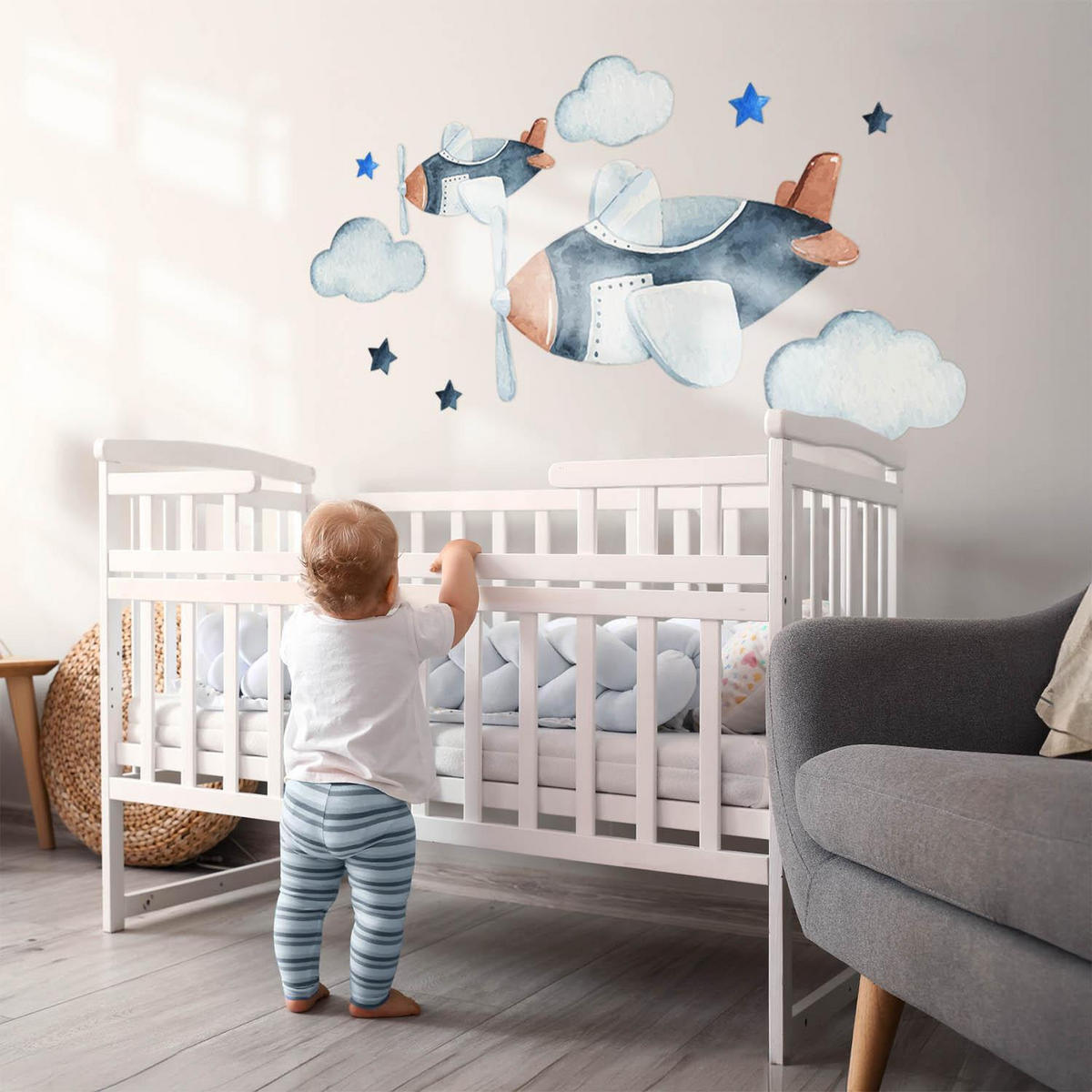 WANDAUFKLEBER 130x222cm - Ein Himmel voller Flugzeuge - Multicolor, Kunststoff (130/222/0.1cm) - Wallfluent