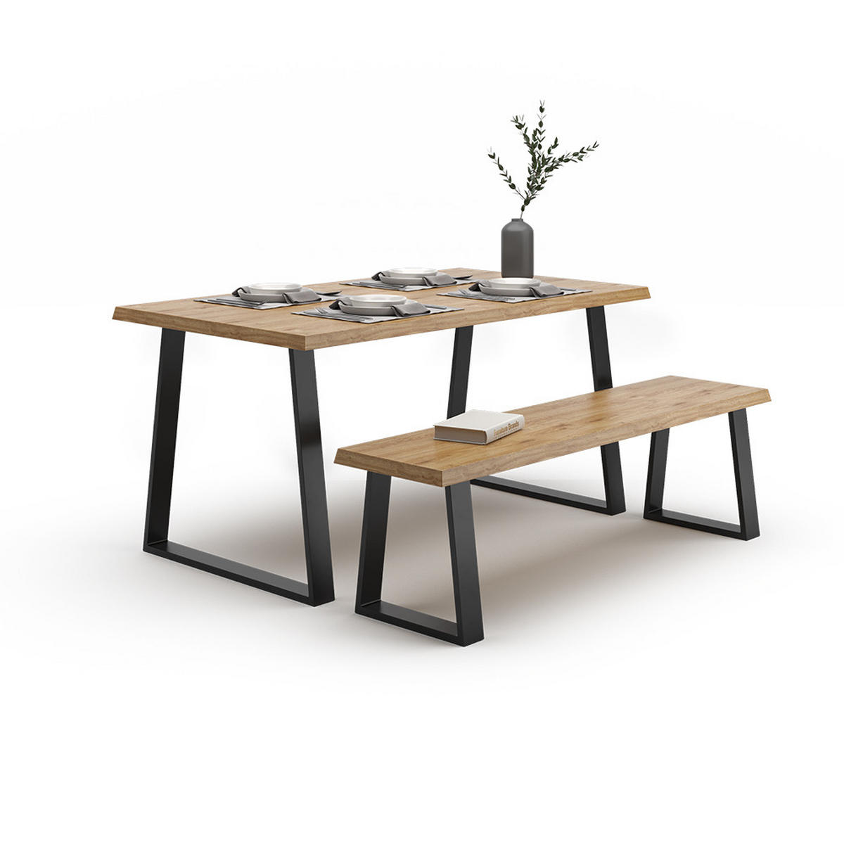 TISCHBEINE Schwarz 80 x 72 cm Trapezförmig - Schwarz, Metall (80/72/8cm) - Vicco