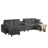 WOHNLANDSCHAFT Cord Grau mit Stauraum, USB, Type-C und Steckdosen - Grau, Holzwerkstoff/Kunststoff (315/81/135cm) - WISHDOR