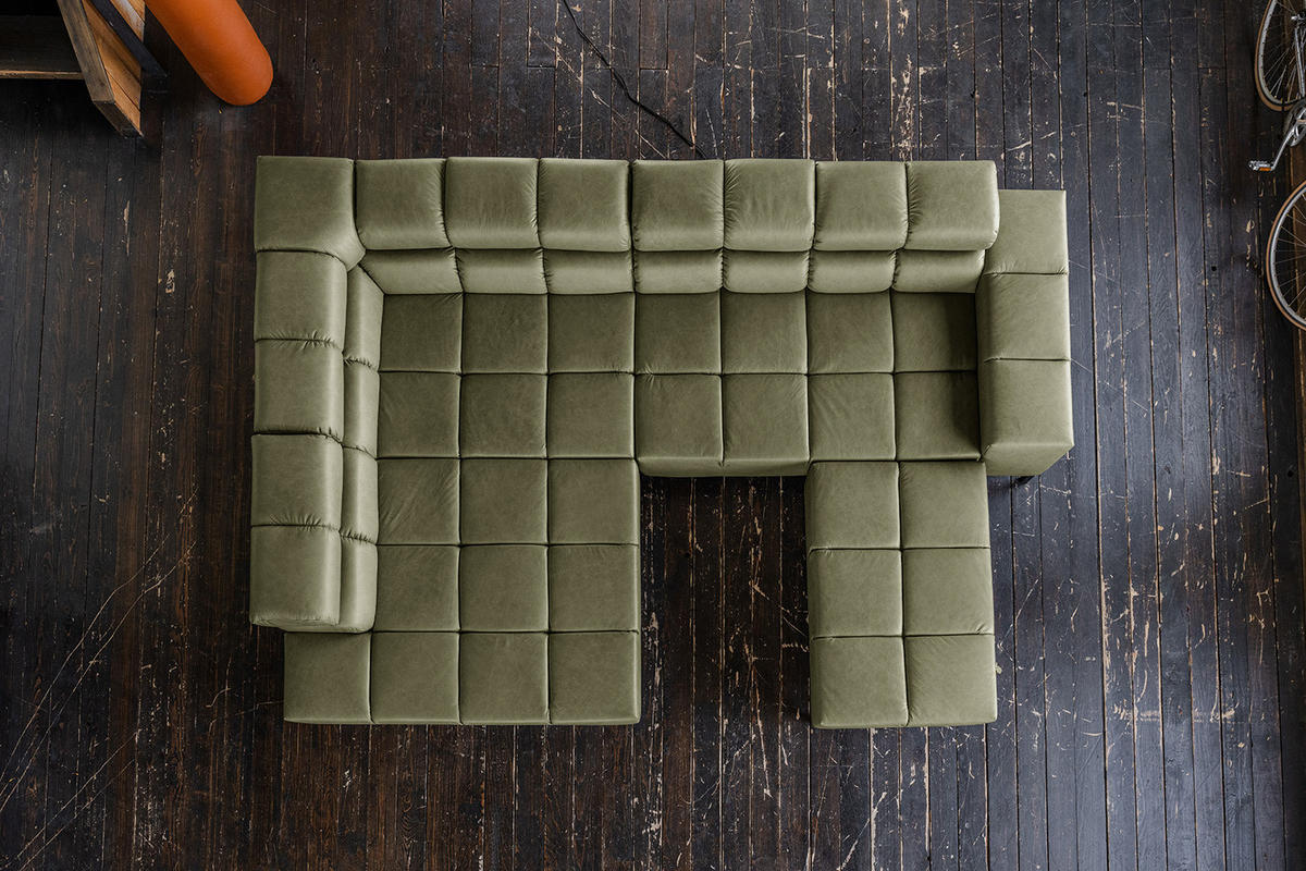 ECKSOFA NELSON Grün Leder - Schwarz/Olivgrün, Leder/Metall (321/216cm) - KAWOLA